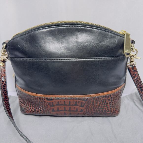 Brahmin Mini Duxbury Melbourne Croc Embossed Black / Brown Leather Crossbody - Picture 7 of 16